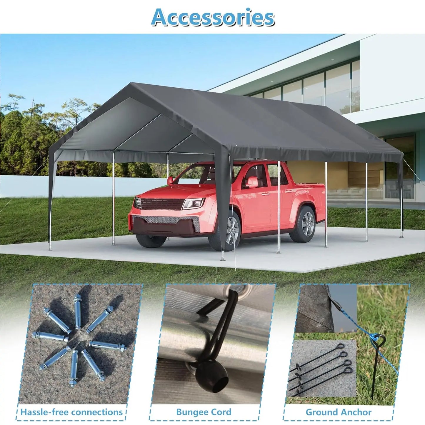 Carport 13'x25'x10' Heavy Duty with Roll-up Sidewall and Ventilated Windows, Portable Outdoor Garage for Car, SUV,, Customized