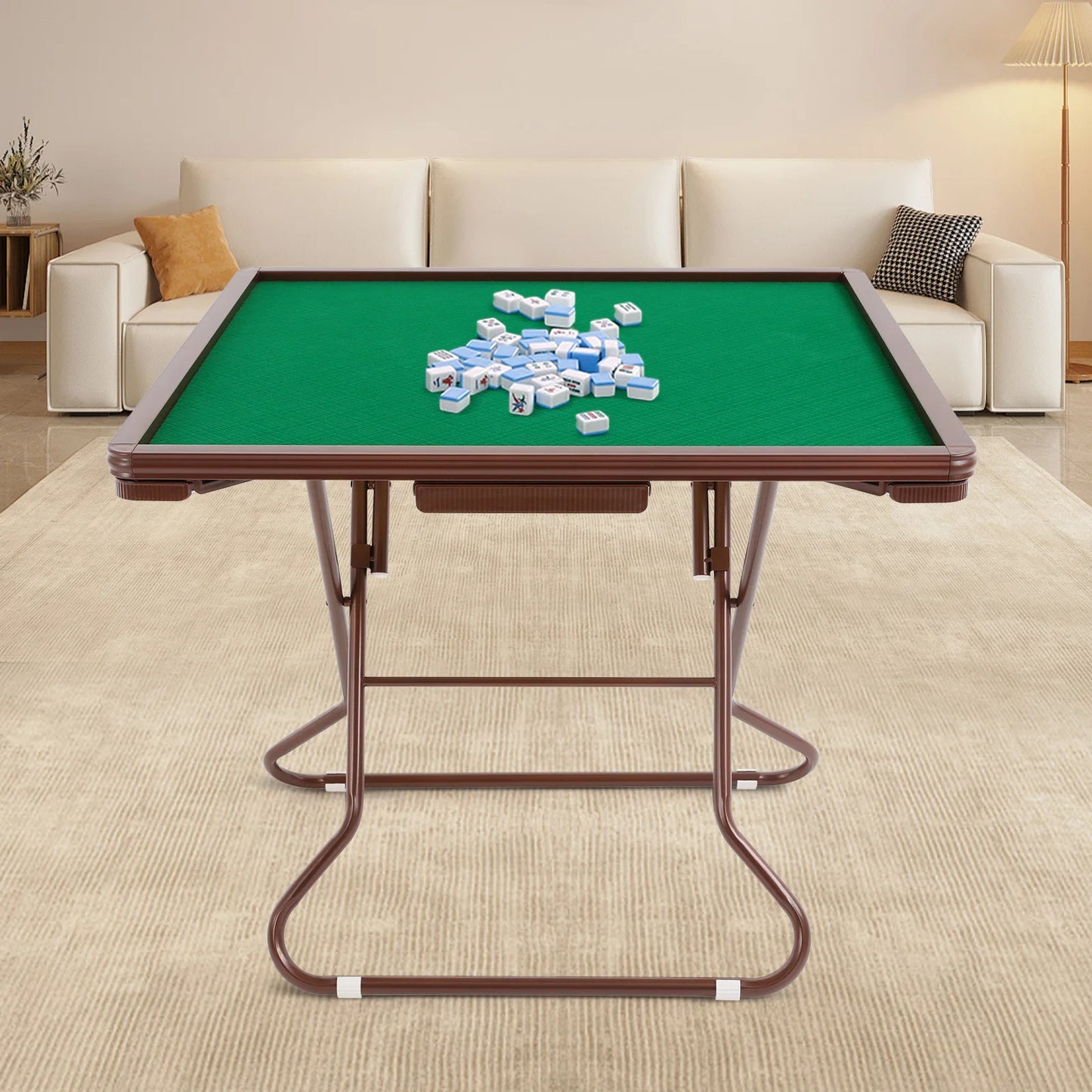 35in Foldable Mahjong Table, Mahjong Table with 4 Cup Holders & 4 Drawers for 4 People, Portable Mahjong Table Bearing 150kg