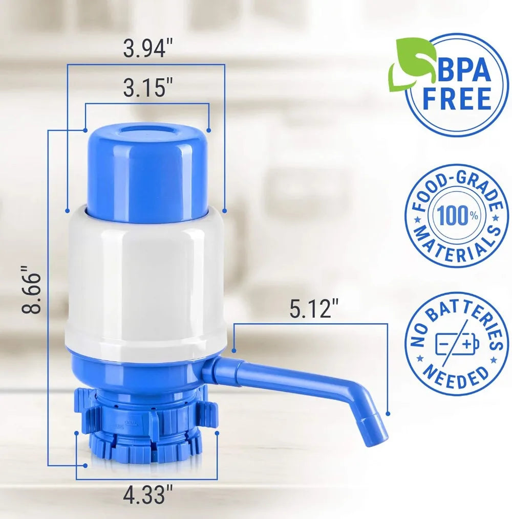 Manual Water Pump for 5 Gallon Jug – Non-Electric Dispenser, Universal Hand Pump with 3 Tubes, 53mm Adapter, BPA-Free