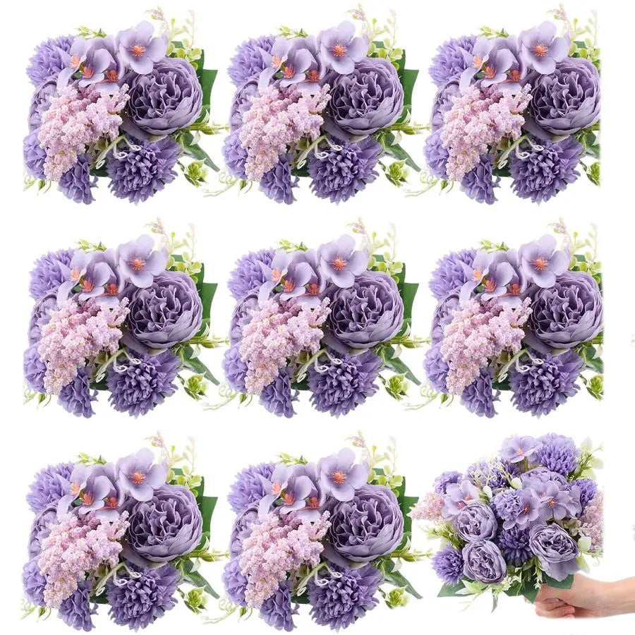 8 Pcs Artificial Flowers Bouquet Fake Silk Flowers Faux Bouquet Hydrangea Bouquets for Valentines Day Wedding Birthday Party Tab