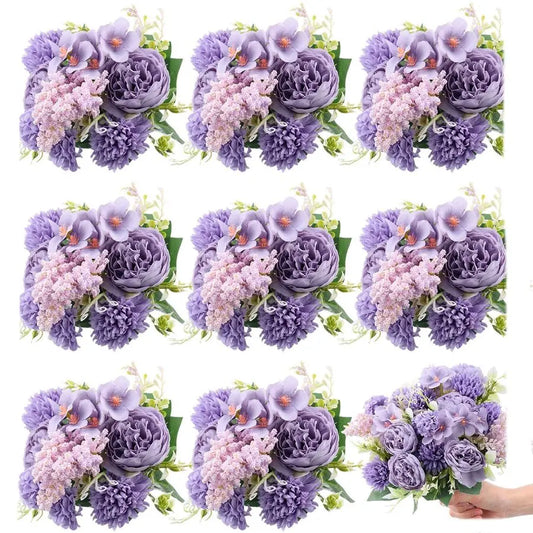 8 Pcs Artificial Flowers Bouquet Fake Silk Flowers Faux Bouquet Hydrangea Bouquets for Valentines Day Wedding Birthday Party Tab