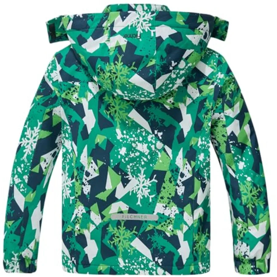 Boy's Ski Jacket Waterproof Winter Coat Kid's Fleece Snowboarding Jacket with Detachable Hood and Reflective Strips