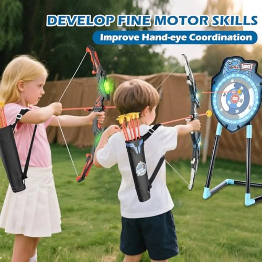 2 Pack LED Archery Set with Standing Target LED Dart Board 20 Suction Cup Arrows Bow and Arrow for 3-12 Indoor Outdoor Sport To