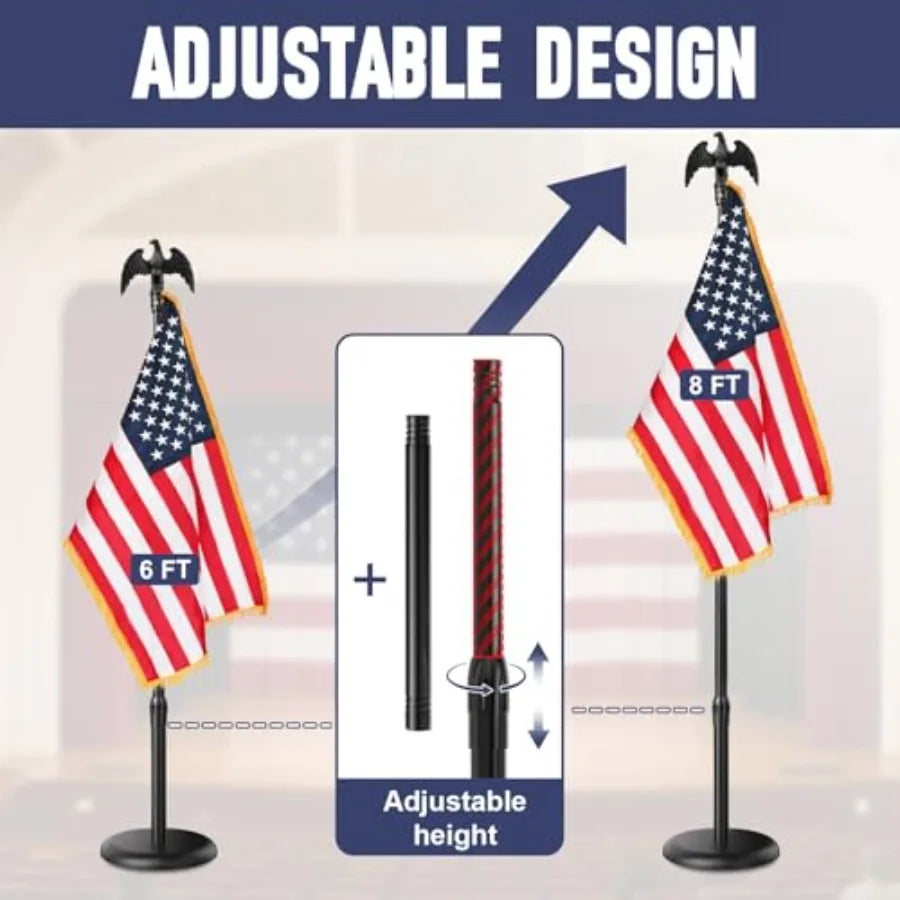 Indoor Flag Pole and Stand, 8Feet Flagpole Kit with Base Eagle Topper 3x5 Feet American Flag, Heavy Duty Indoor Flag Pole for C