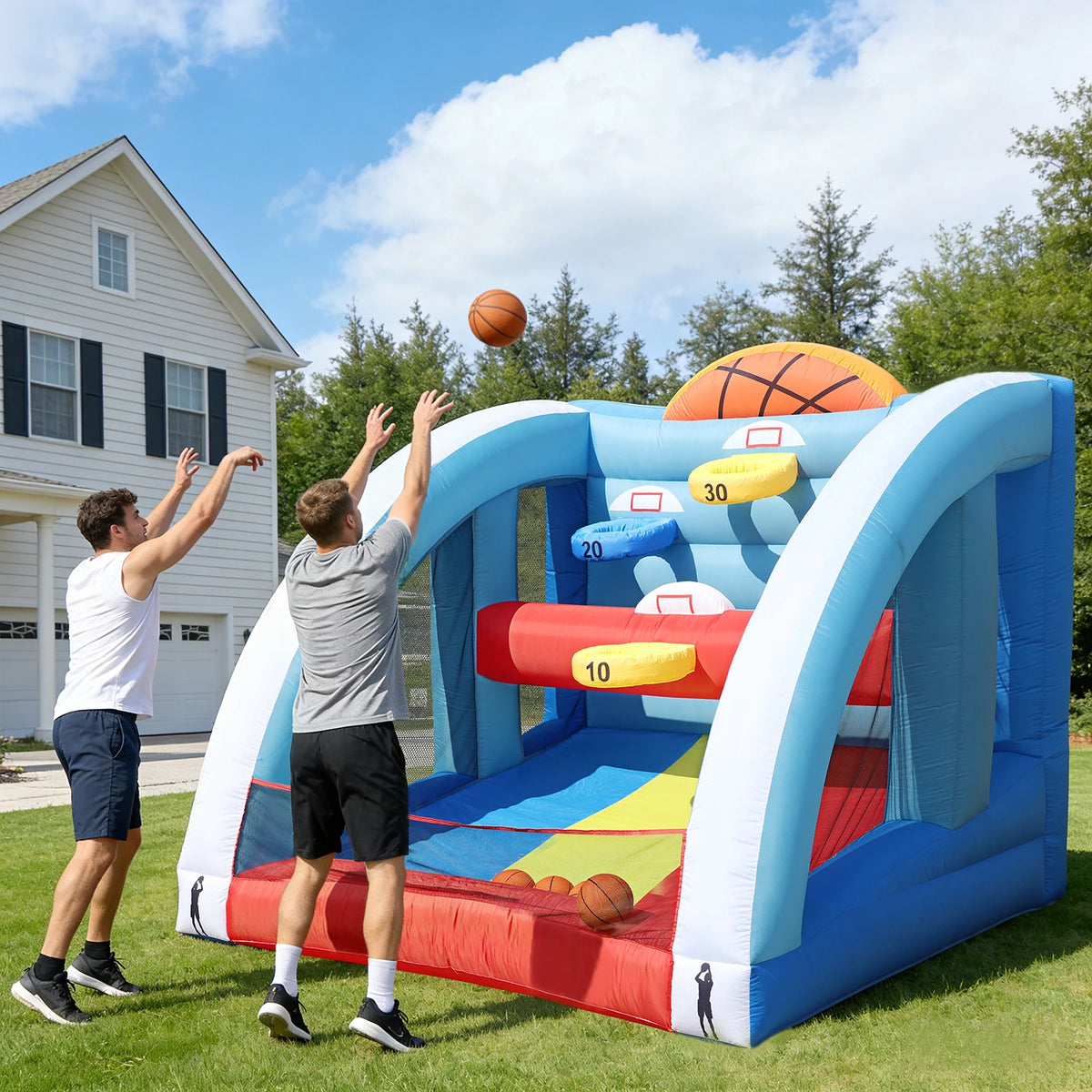 Inflatable Basketball Hoop Shot 10×10×10ft, Blow Up Inflatable Basketball Game with Balls, Air Blower, Inflatable Games for Outdoor Parties, Carnival Events, Lawn Games