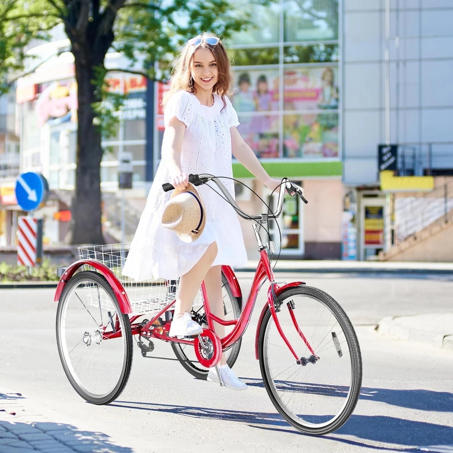 Adult Tricycle with Large Basket 24 Inch, Stable 3 Wheel Cruise Bicycle for Shopping, Long delivery time, Customized