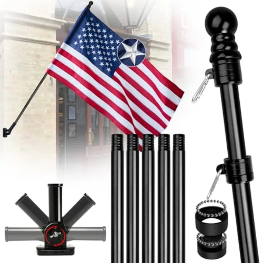 Flag with Poles for Outside House, 6Feet Stainless Steel No Tangle Spinning Flag Pole, 180° Multi- Position Mounting Bracket, 3