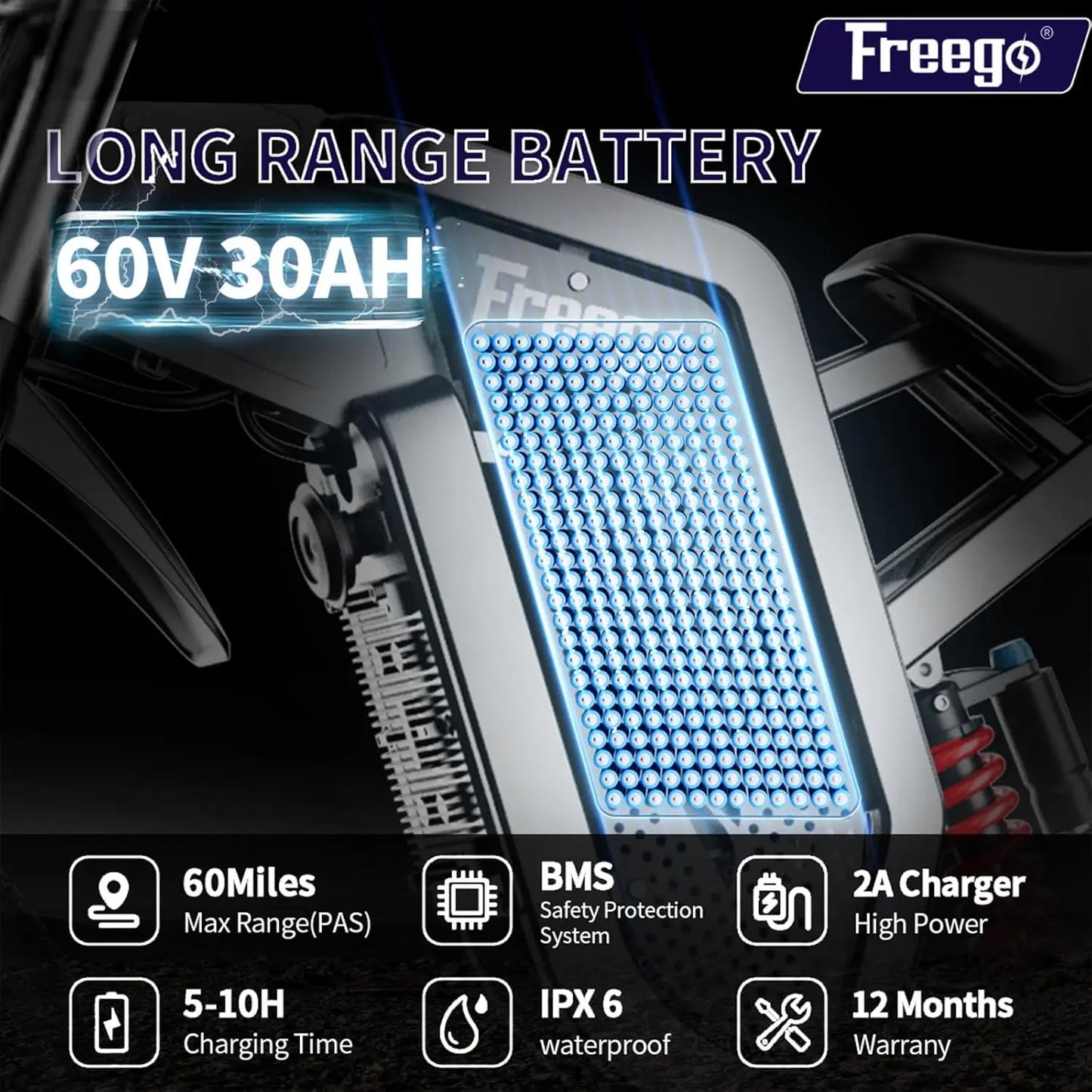 Freego X2  Electric Dirt Bike 6000W Motor 60V 30Ah Removable Battery Max 50Mph Electric Motorcycle 19" x2" Tire ULCertifications