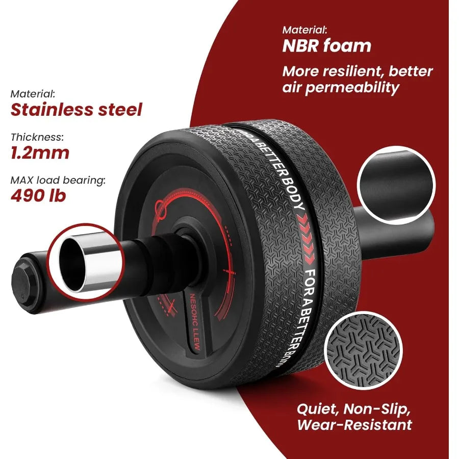 Roller Wheel for Men/Women Abdominal Training with Widened 3.4 Rubber Tread Upgraded Grip Supports Up to 490 lbs Black