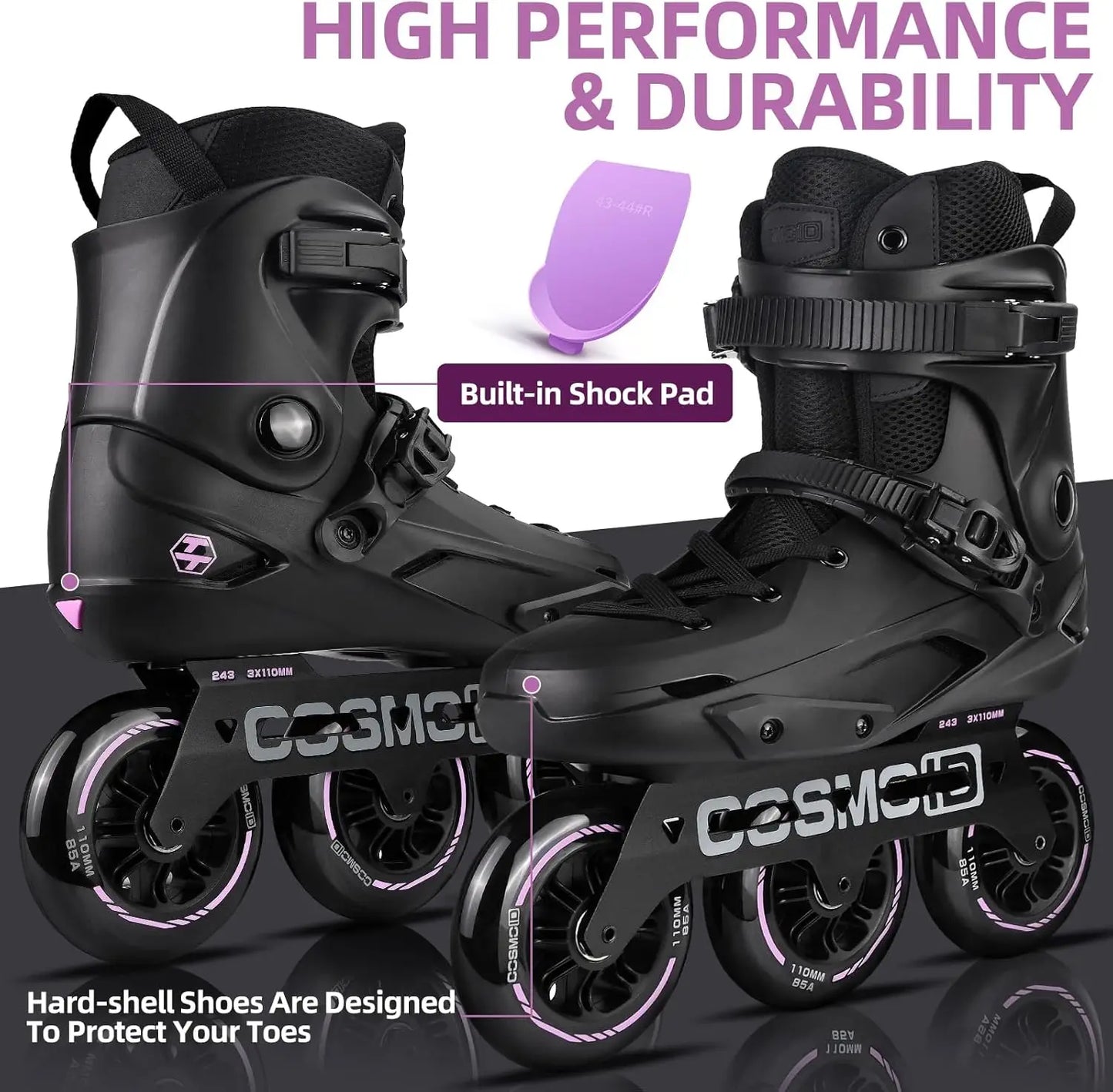 High-Performance Inline Skates for Adults, 3-Wheel 110mm Metal Frame, Indoor/Outdoor Fitness, Sizes 5-14.5