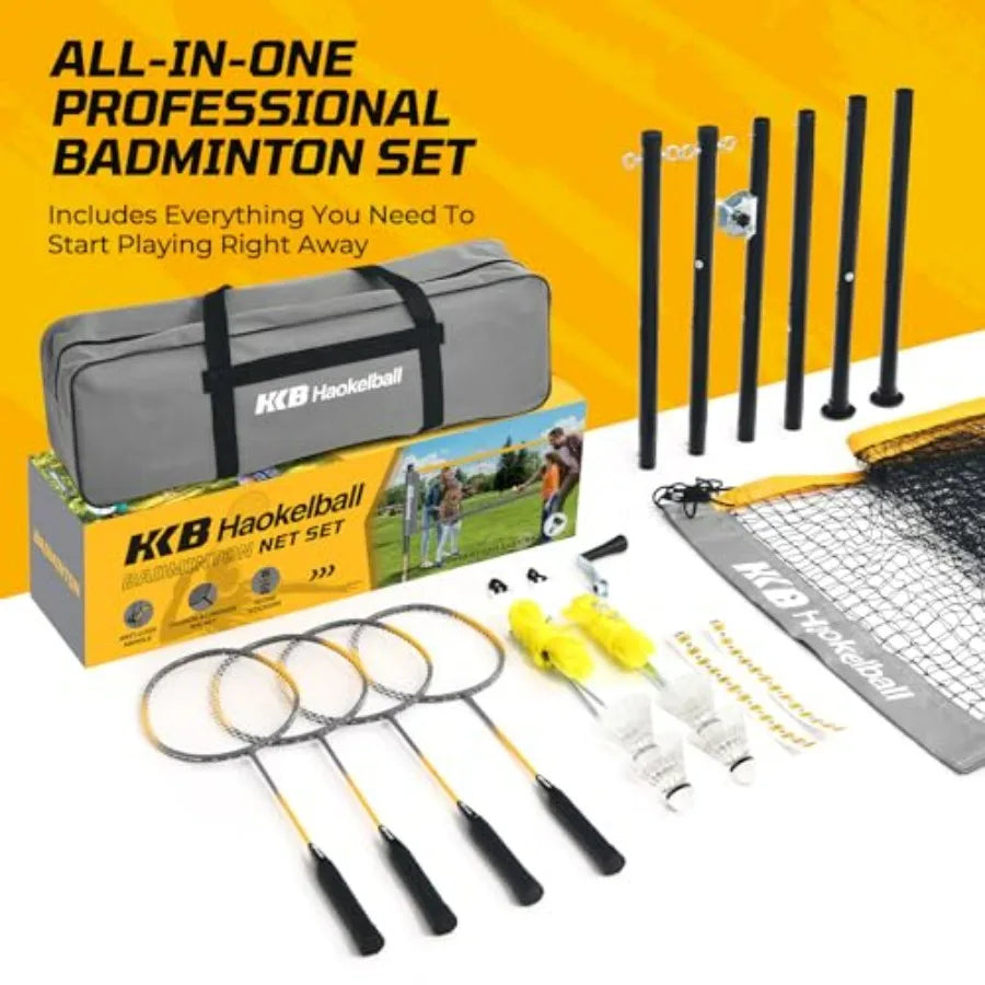 Professional Badminton Set for Backyard and Outdoor, Heavy Duty Badminton Net with Anti-Sag Design, Premium Carbon Fiber Racket