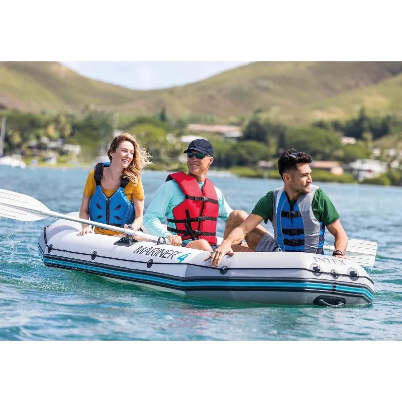 INTEX Mariner Inflatable Boat Series: Includes Deluxe Boat Oars and High-Output Pump – SuperTough PVC – Wear-Resistant Keel