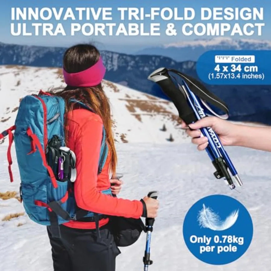 Trekking Poles Collapsible Hiking Poles - 2 Pcs Aluminum Alloy 7075 Trekking Sticks with Quick Lock System, Telescopic, Collaps
