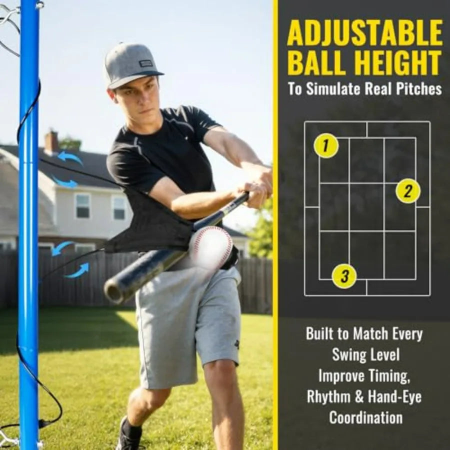 Youth Baseball Swing Trainer with Auto-Reset Adjustable Ball Hght Hitting Trainer with Real Ball Stable Triangle Base Softball