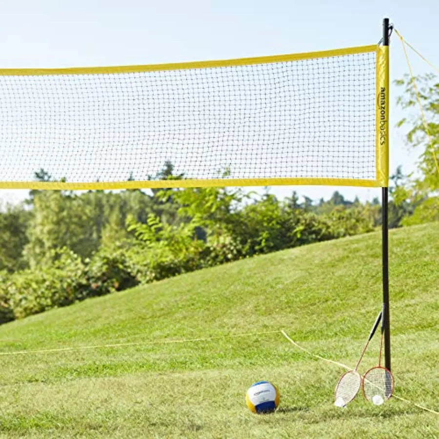 Portable Outdoor Volleyball and Badminton Combo Set with Sturdy Poles and Storage Bag