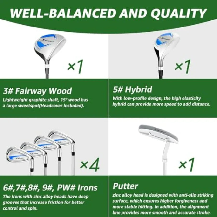 7-Piece Complete Golf Clubs Set for Men and Women /,Advanced Performance Set with Fairway Wood, Hybrid, Irons and Putter, Regul