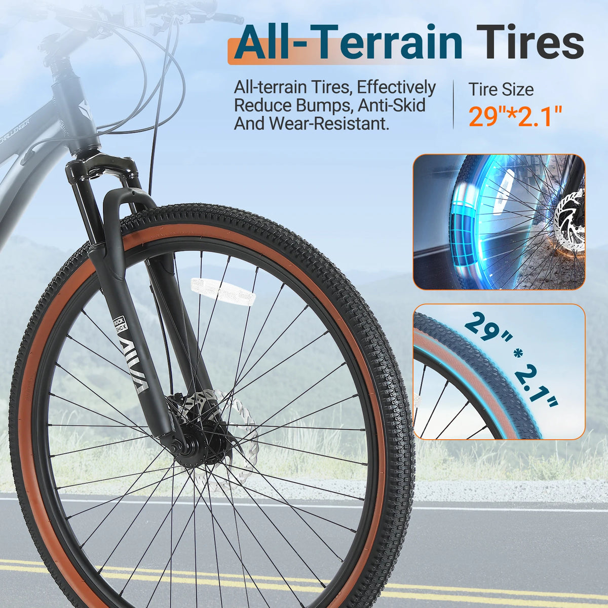 AIVA MT29FS 29 Inch Hardtail MTB, 21 Speed Mountain Bike, Adult Bicycle, Lightweight Aluminum Frame, Suspension Fork, Front & Rear Disc Brakes