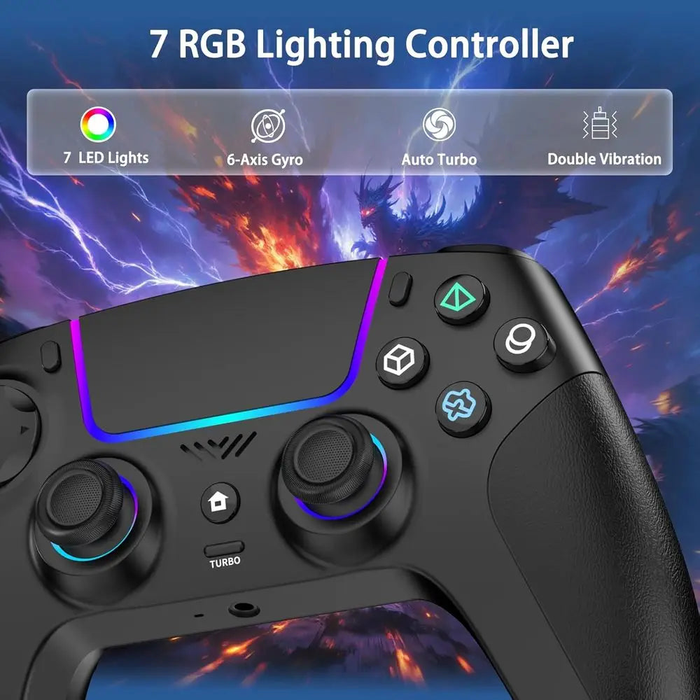 Wireless Controller for PS5, Android, iOS, and Steam Deck - LED, Hall Effect, Dual Vibration, 3.5mm Jack, 1500mAh Battery
