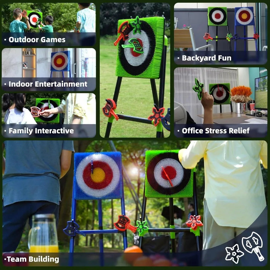 Family Axe Throwing Game for Backyard Fun Safe Bristle Target Set with 4 Axes and 4 Darts for and Adults Lightweight and Portab