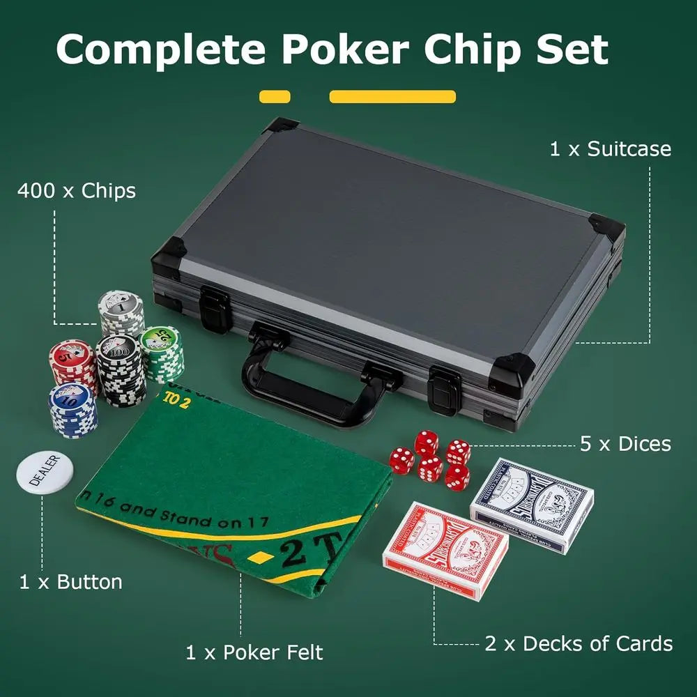 400-Piece Poker Chips Set with 2 Decks, Dealer Button, and Carrying Case for Texas Hold'em, Casino, and Family Game Nights