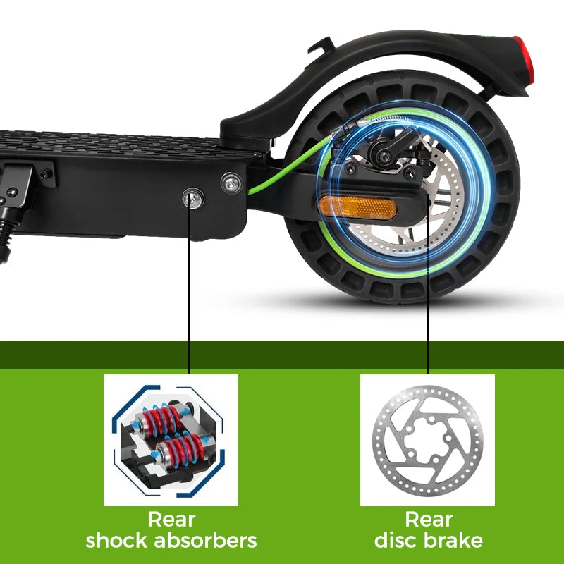 10" Tires Folding Electric Scooter Adult 22mph 500w 15ah Dual Shock Absorber Escooter Electric Skateboard With App E5max