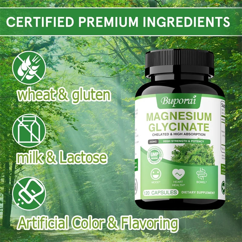 Magnesium Glycinate - Helps with Sleep, Brain, Nervous System, Bones, Muscles, Heart Health, Stress and Anxiety Relief