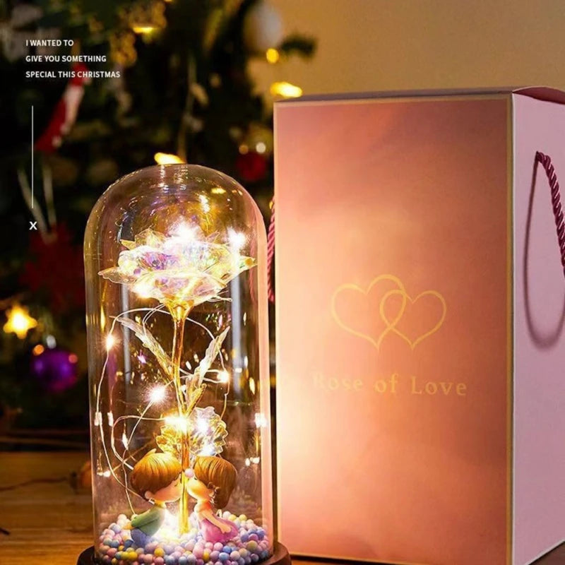 LED Rose Artificial Flowers Glass Lampshade Mother's Day Valentine's Gift Eternal Rose Light Foil Fake Flower Wedding Home Decor