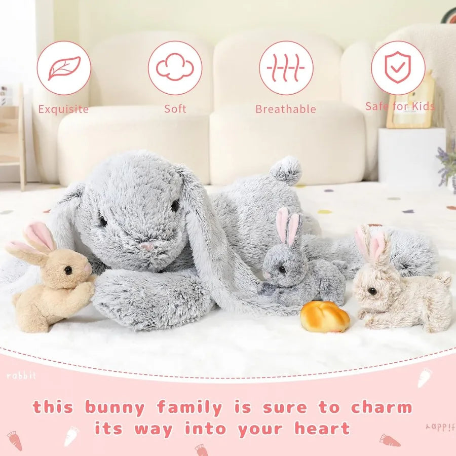 Large Bunny Stuffed Animal 24 - 4Pcs Cuddly Plush Rabbit Toys for - Surprise Gift with Mommy Bunny and 3 Small Bunnies Inside S