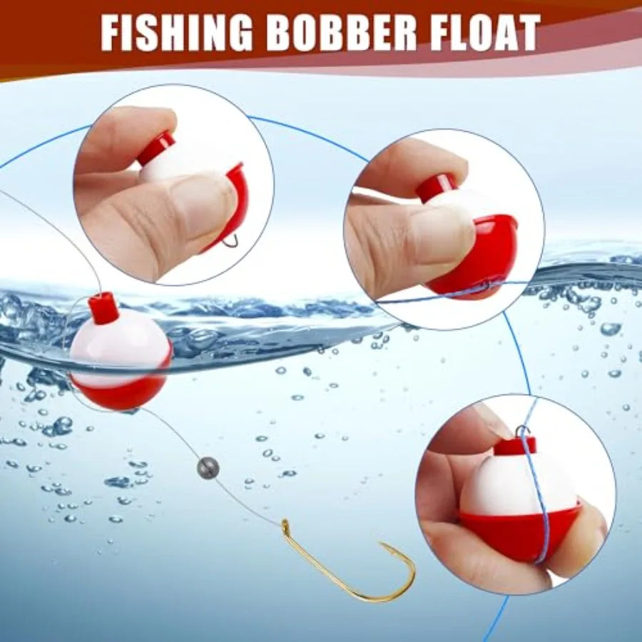 Fishing Bobbers Hard ABS Snap-on Push Button Round Buoy Floats for Crappie Panfish Walleyes Red and White 0.75 1 1.25 1.5 1.75