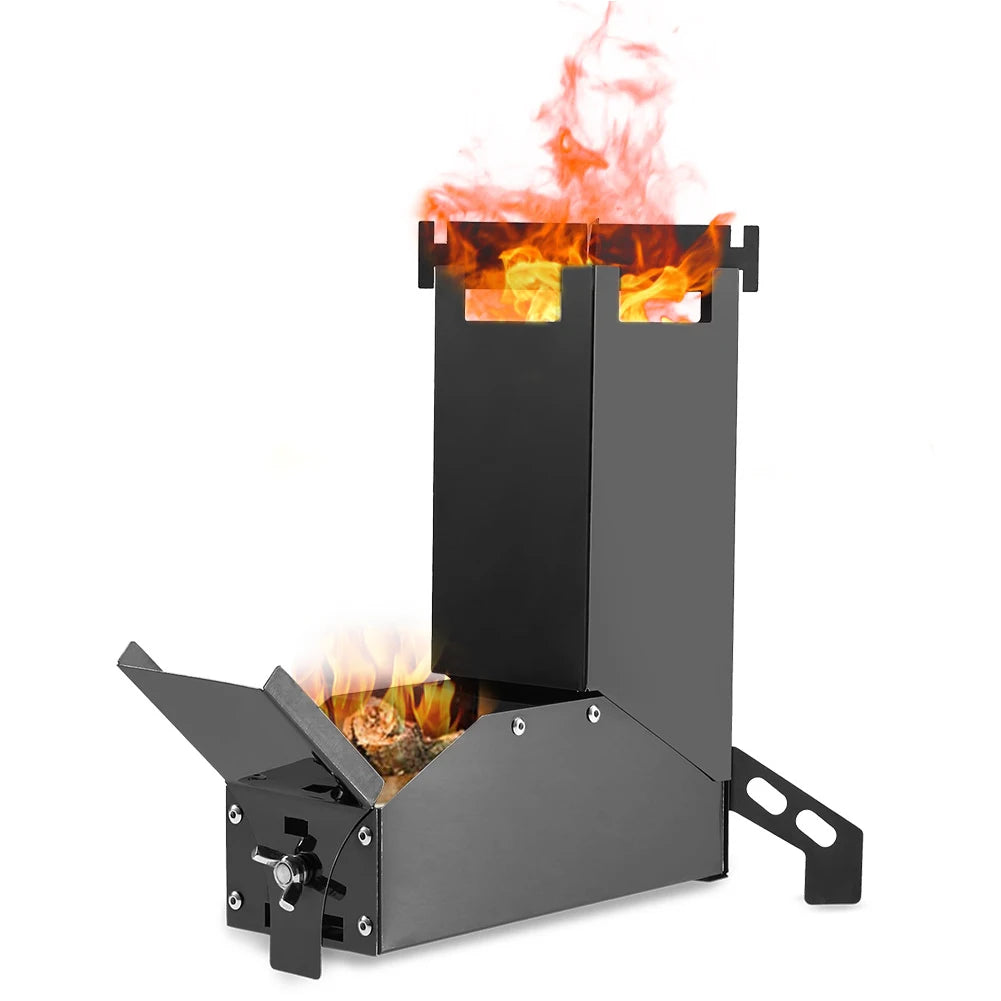 Outdoor Camping Stainless Steel Rocket Wood Stove Picnic Hiking Cooking Furnace