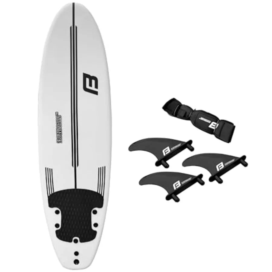 Surfboard Softboard Foam - Include (3) Fins 6’ Foot Leash and (2) Wood Stringers Inside Board Availalable in 6' and 7' Short Boa