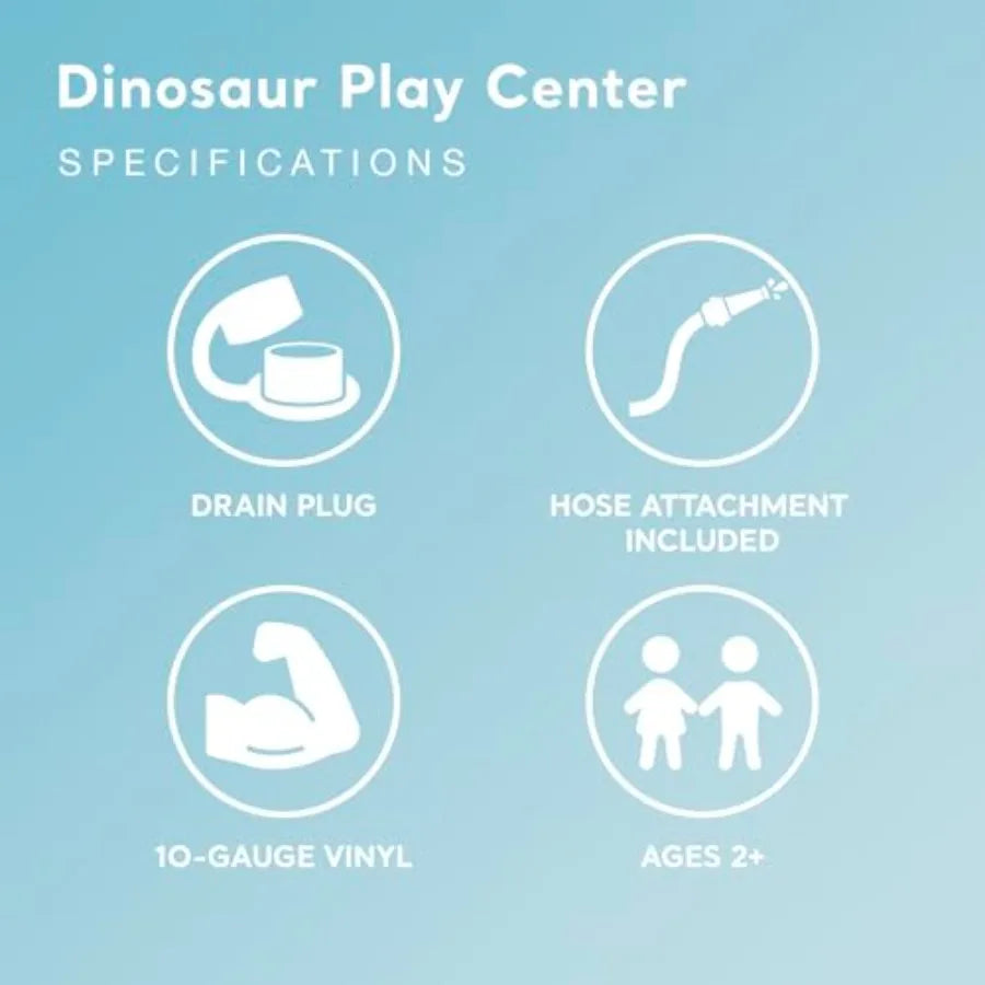 Inflatable Dinosaur Play Center Outdoor Playhouse Inflatable Water Park with Kid Pool Slide Water Sprayer Waterfall and 6 Balls