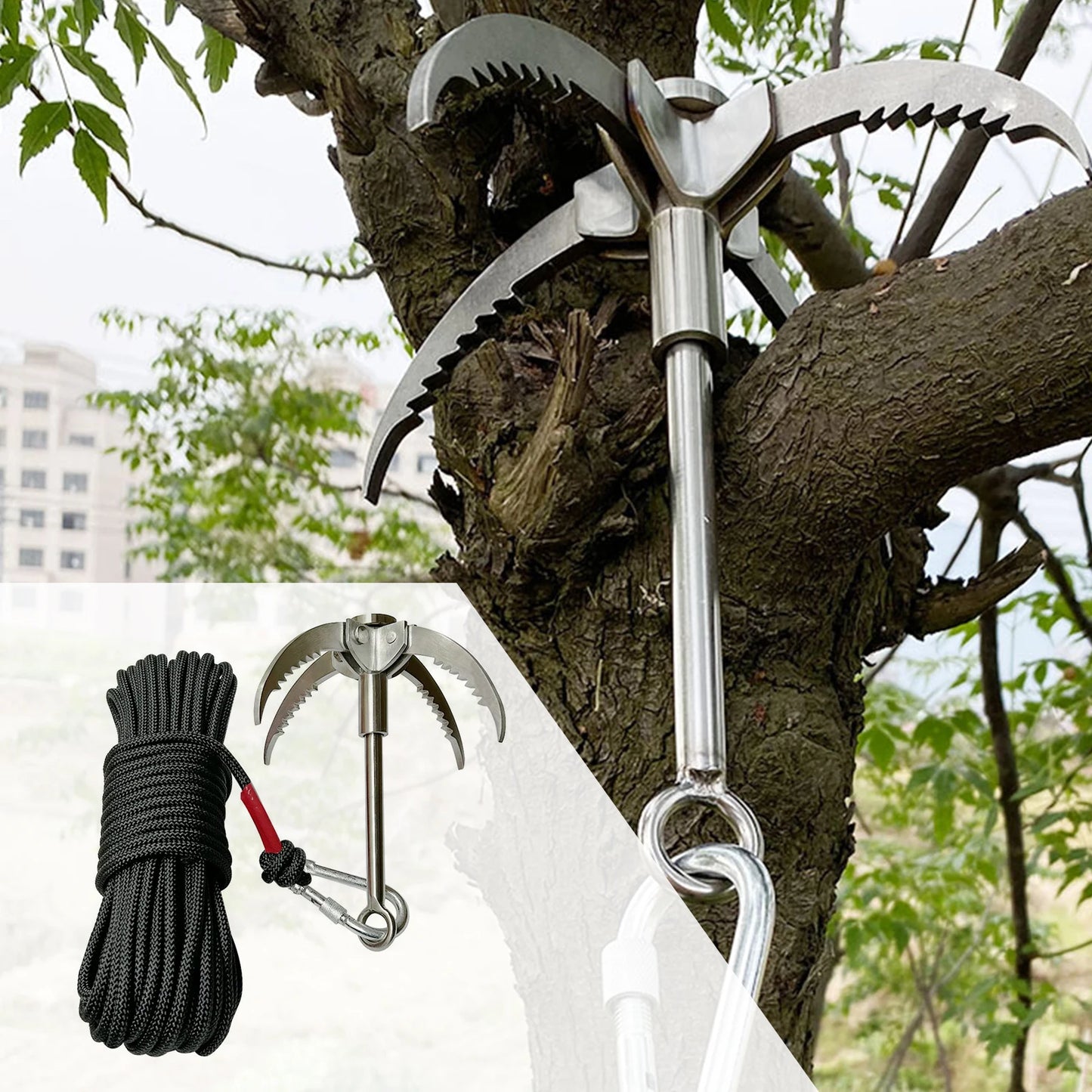 Outdoor Grappling Hook Anti-Slip Survival Rock Climbing Hook 20M Stainless Steel Flying Tiger Claw for Outdoor Hiking
