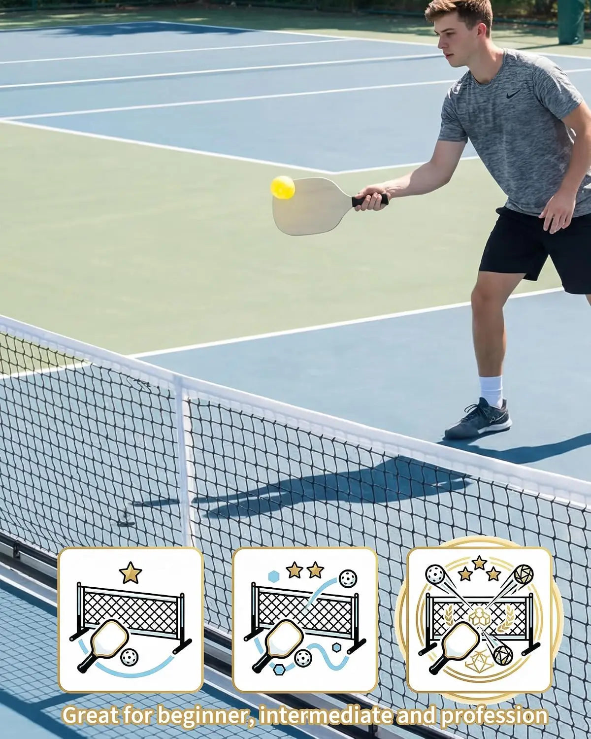 Tacleekii Outdoor Pickleball Net System 22FT Regulation Net for Driveway, Backyard, Park, Beach & Camping, Heavy Duty Metal Frame, Portable, Easy Setup, Includes 4 Paddles & Carry Bag