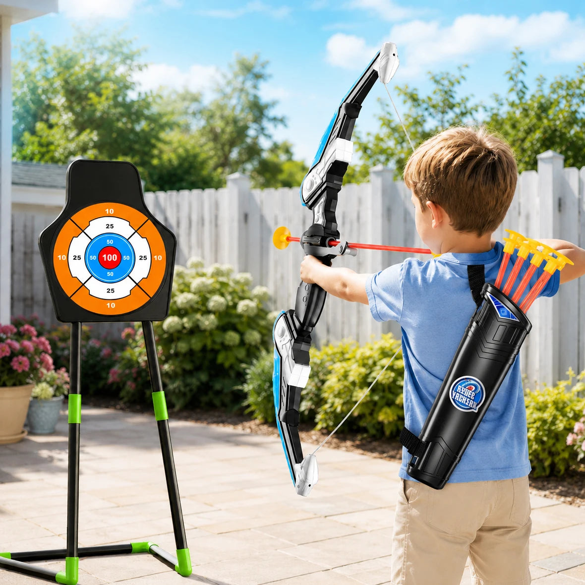 Archery Set Includes a Target, 8 Arrows, and a Barrel, Suitable for Children over 3 Years Old, No Battery Requirement, Suitable for Indoor and Outdoor Shooting Games, Competitions, Christmas and Birthday Gifts