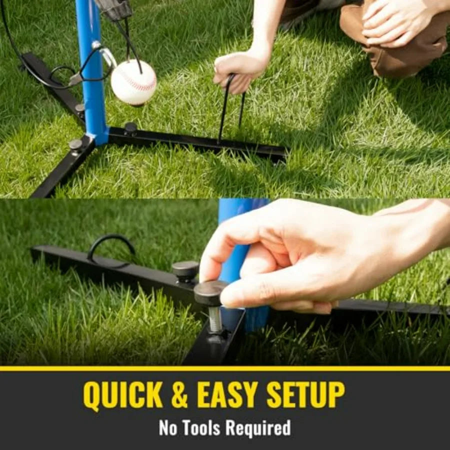 Youth Baseball Swing Trainer with Auto-Reset Adjustable Ball Hght Hitting Trainer with Real Ball Stable Triangle Base Softball
