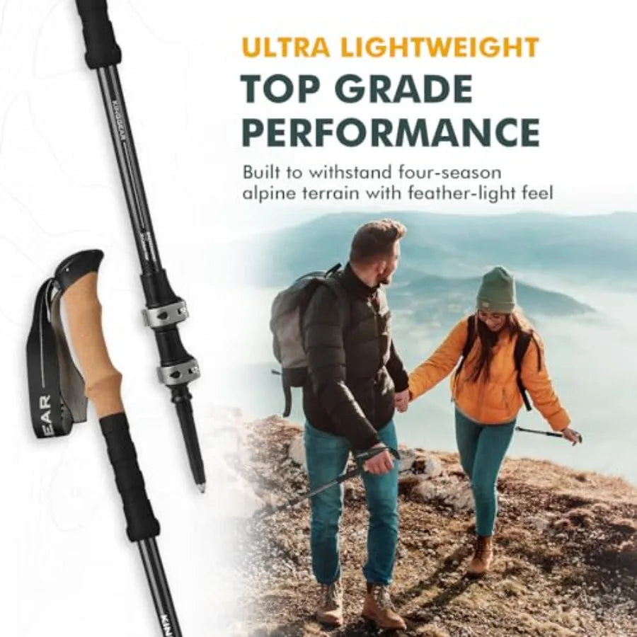 TPC-3K 100% Carbon Fiber Trekking Poles for Hiking - Ultralight Collapsible Hiking Poles with Cork and EVA Foam Grips, Adjustab