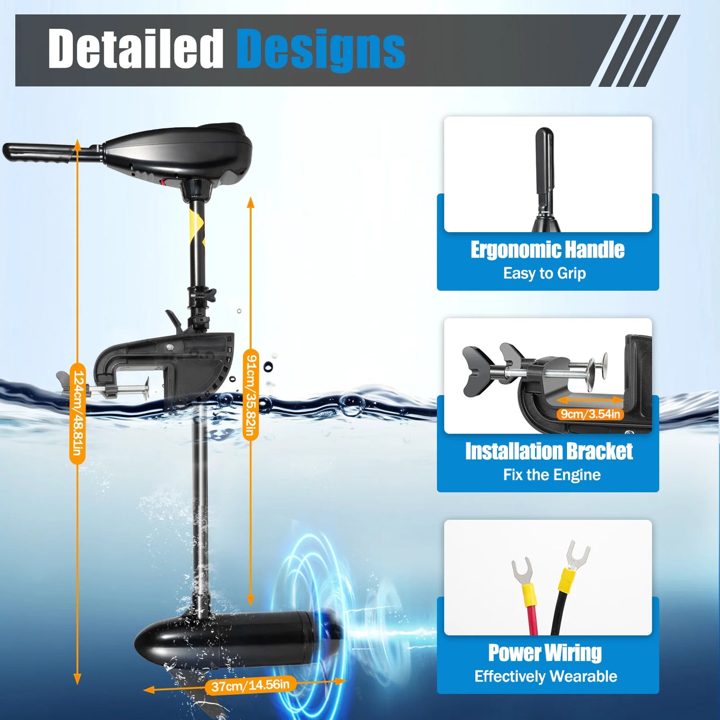 626W Electric Outboard Engine, Multi-speed Adjustable Trolling Motor, Battery-powered Outboard Motor For Kayaks, Plastic Boats