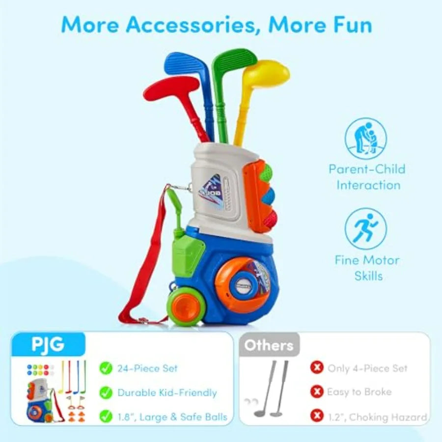 Toddler Golf Set, Plastic Golf Clubs Ages 1 2 3 4 5 Years Old with 4 Golf Clubs and 10 Balls, Indoor and Outdoor Golf Toys Cart