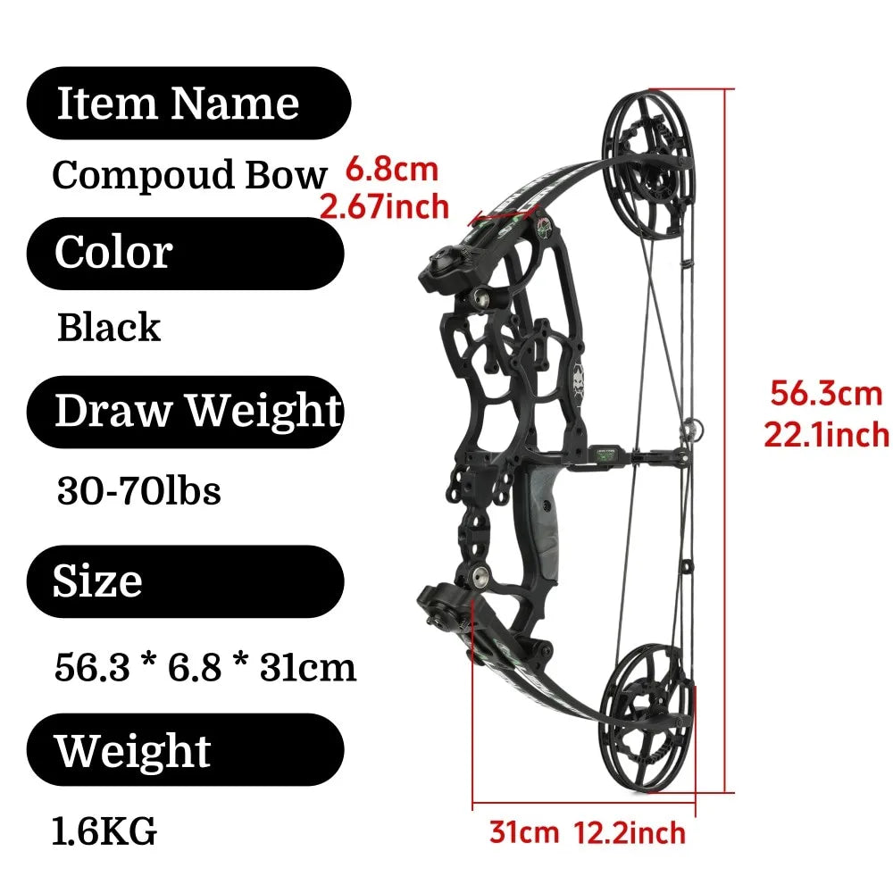 Archery Compound Bow Dual-Use Kit for Steel Ball & Arrow 30-70LBS Adjustable 80% Let-off 340FPS Right/Left Hand Outdoor Hunting Shooting Target Practice Professional Archery Accessories