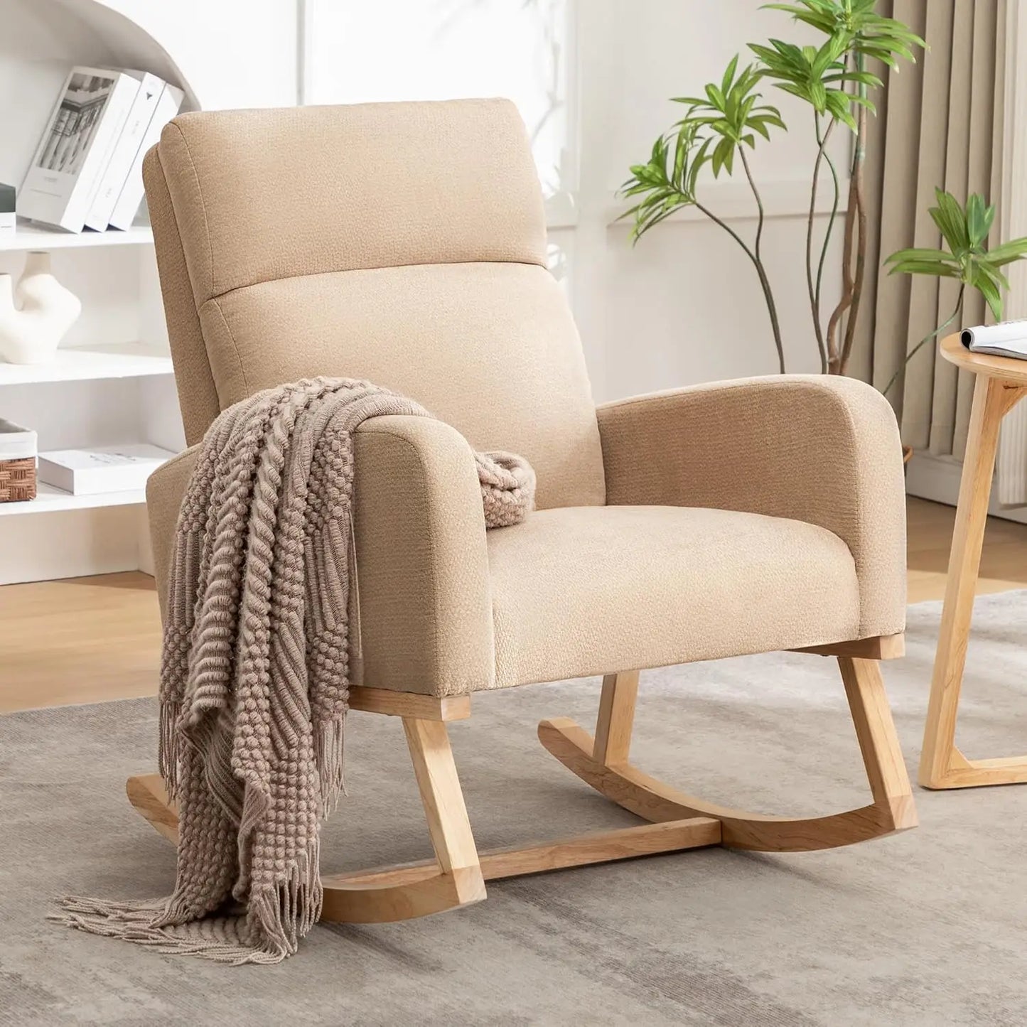 Rocking Chair Nursery, Sherpa Nursing Rocking Armchair for Mom Nursery Morden Rocker Chair with High Backrest, Customized