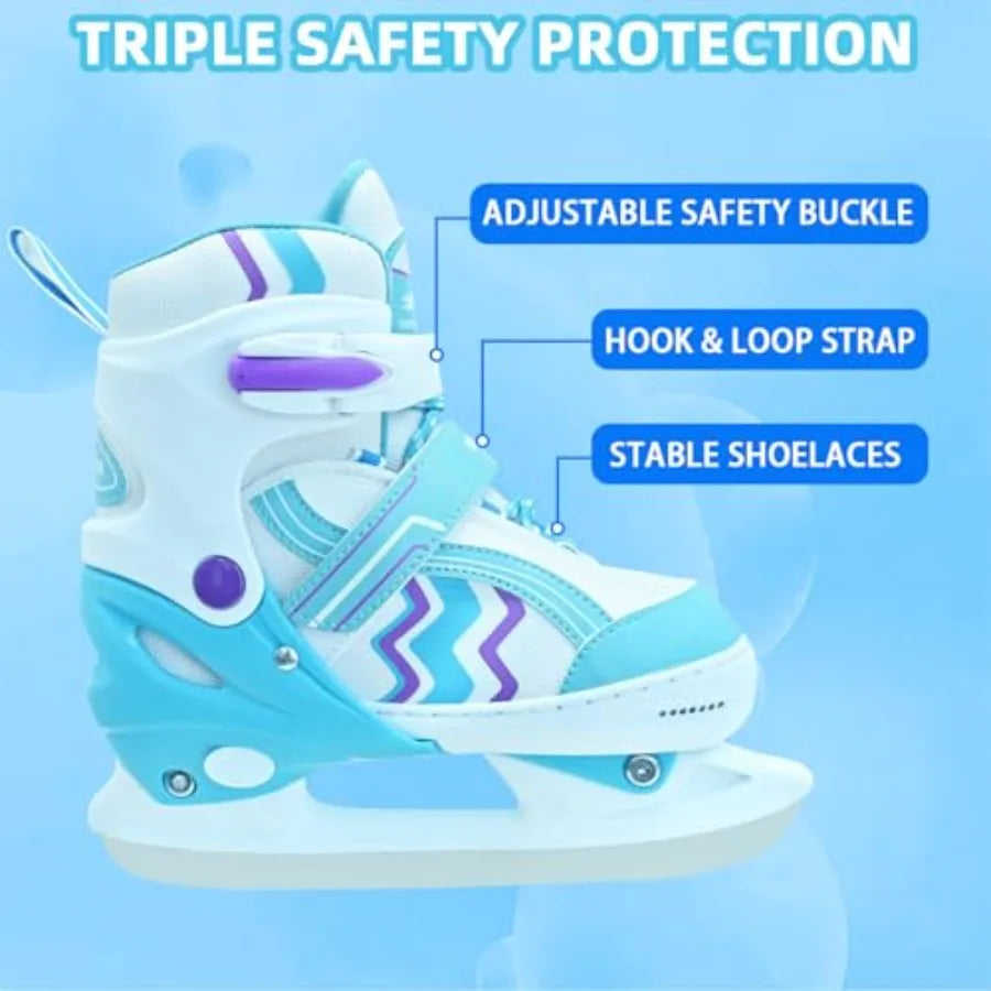 Adjustable Ice Skates for Boys Girls, Smooth Blades Iceskates, Breathable Fabric and Comfortable Lining Ice Skates, Hockey Skat
