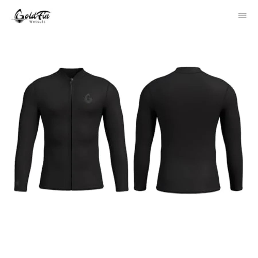 Men's water sports wetsuit top in black neoprene, 3mm thickness for diving, surfing, kayaking, and swimminglightweight, flexibl