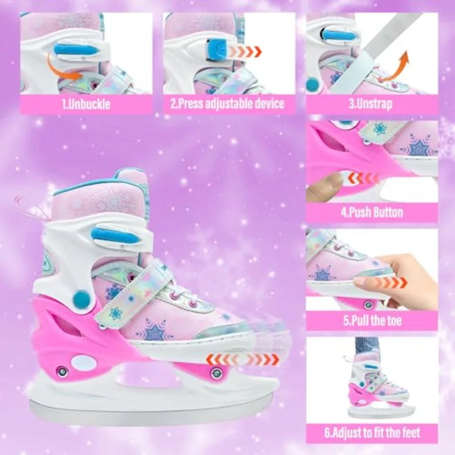 Adjustable Ice Skates for Girls Boys Comfortable, Smooth Blades Snow Hockey Ice Skating Shoes for Outdoor Indoor Rink, Perfect