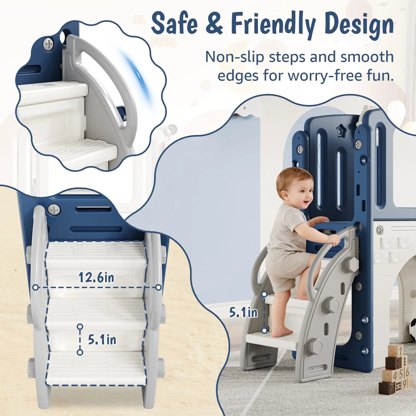 8-in-1 Toddler Slide Climber Playset Indoor Outdoor Playground Activity Center With Basketball Hoop Tunnel Storage Backyard