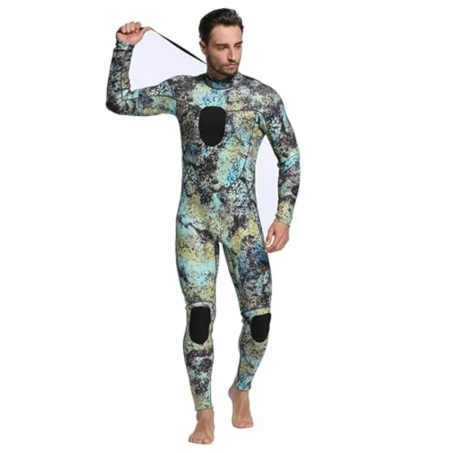 Wetsuits for scuba diving and spearfishing: 3MM camo neoprene one-piece full suit, unisex fit, durable and flexible sport skin