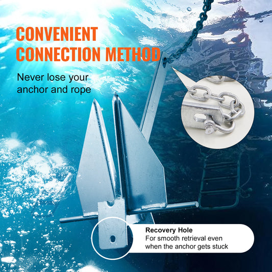 SucceBuy Fluke Style Anchor Kit 13 LBS Hot-Dipped Galvanized Steel Fluke Anchor with 7.9' Chain 101' Rope and Two 0.4" Shackle