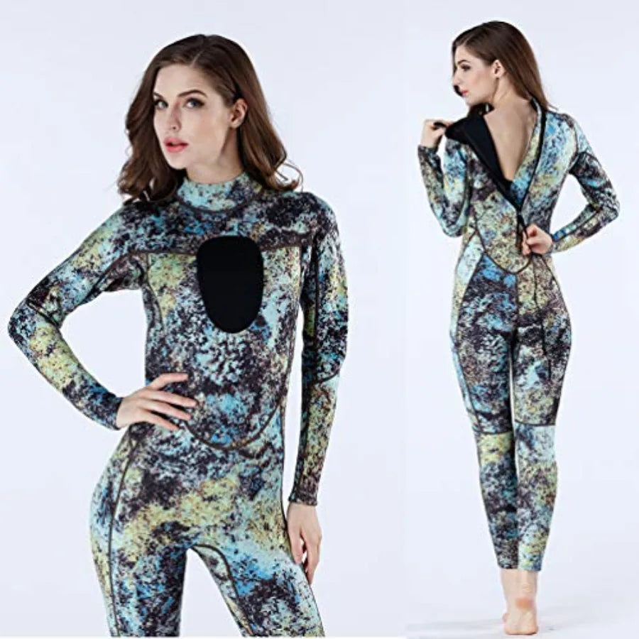 Wetsuits for scuba diving and spearfishing: 3MM camo neoprene one-piece full suit, unisex fit, durable and flexible sport skin