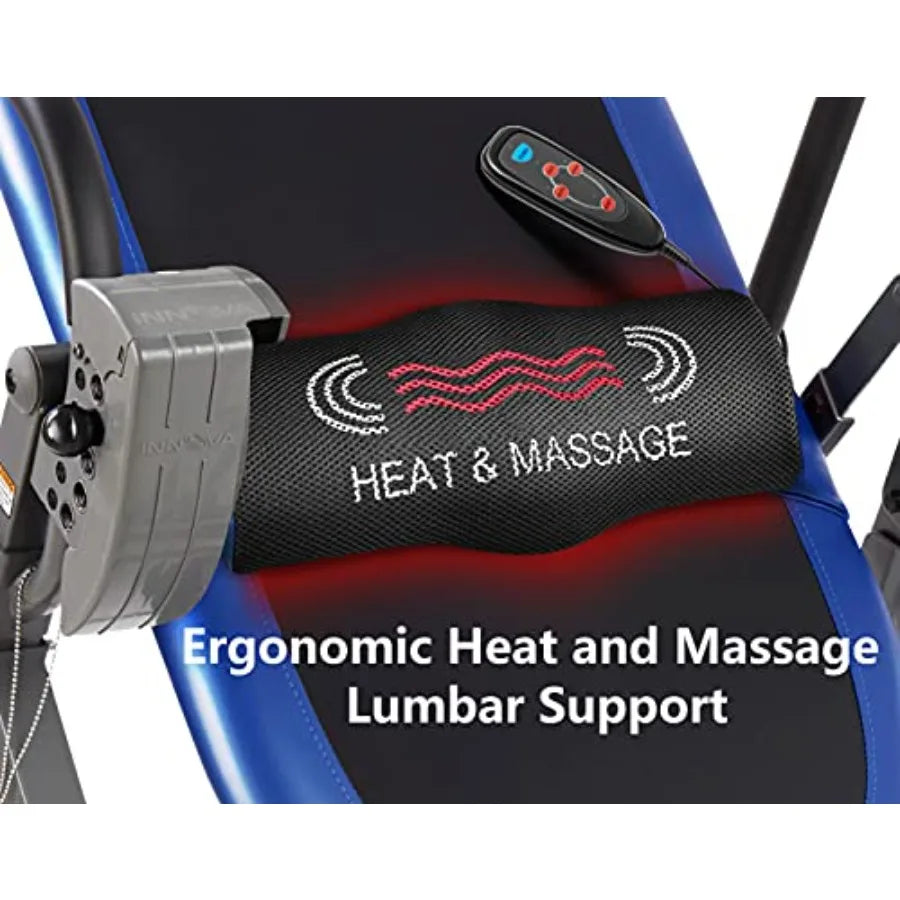 INNOVA HEALTH AND FITNESS ITM4800 Advanced Heat and Massage Inversion Table Black Blue Gray for Home Use Durable Material with