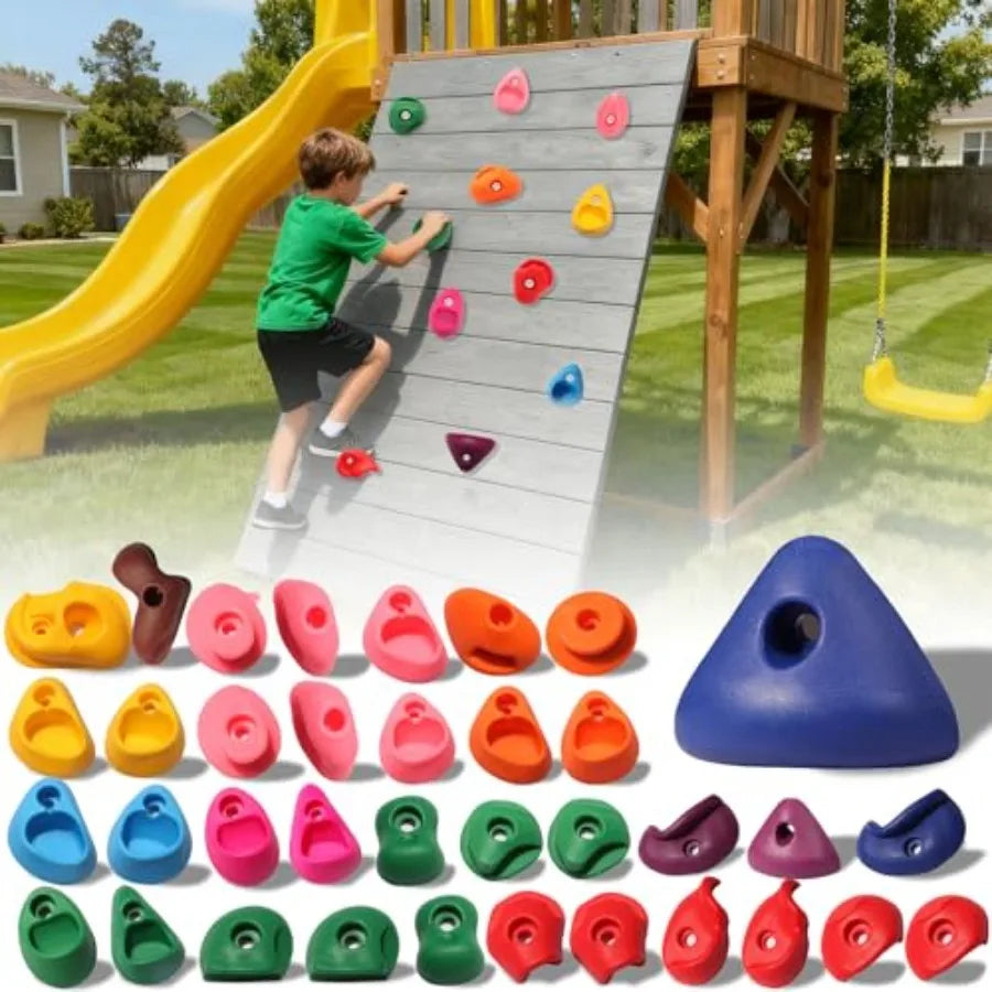 32 PCS Rock Climbing Holds for Rock Climbing Wall Grips Climbing Rocks Wall Kit for Indoor and Outdoor Playground Play Set with